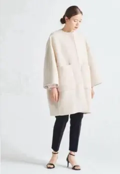 yori ウールノーカラーコート　アイボリー
