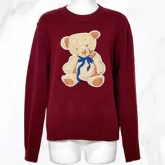 ✨新品✨クマ刺繍 ニット セーター 長袖 ボルドー レーヨン混