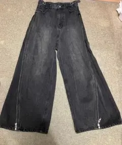 GRANCYグランシー　バギーデニム　ブラックデニム　サイドジップ　M