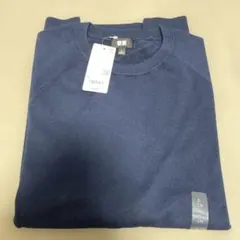 【新品】ユニクロ ウォッシャブルコットンブレンドクルーネックセーター Lネイビー