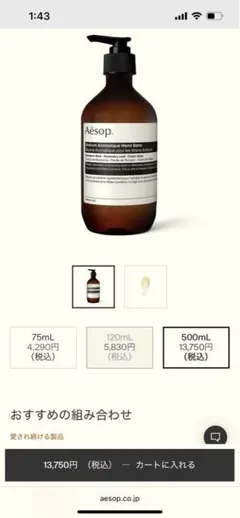 【Yu様専用】Aesop アンドラム（旧レスレクション ）ハンドバーム500mL