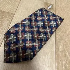 シルク100% 花柄ネクタイ ネイビー レッド