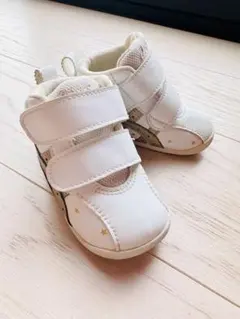 【アシックス】ファーストシューズ 12cm 白と金の星