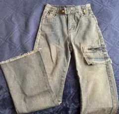 デニムパンツ フリンジ裾　S