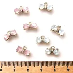 2点限り⭐️細身リボン(ピンク＆ホワイト).。:*8個♡ゴールドチャーム