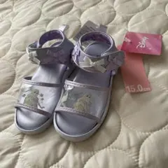 【新品タグ付き 】ラプンツェル サンダル 紫色 リボン付き 15センチ