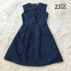 ♡23区♡ジャガード　ワンピース　ノースリーブ　ネイビー　フォーマル　総柄　36