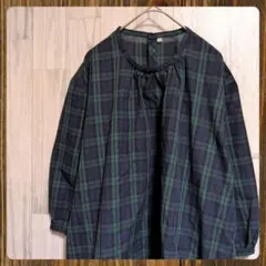 ●MEICONNE●チェック柄 ブラウス 七分袖 L グリーンのサムネイル