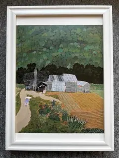 原田泰治『おぼろ月 新潟県津南町』B5サイズ 額入り 印刷物 額装品