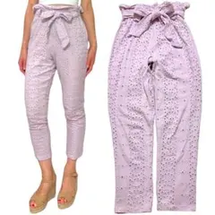 ASOS カットワークレース ハイウエストパンツ ピンク UK8のサムネイル