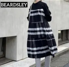 美品　BEARDSLEY タフタビッグチェックワンピース　ブラック