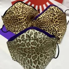 ヒョウ柄マスク3点♥︎手作り舟型マスク♥︎バンドメイドのサムネイル