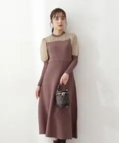 くすみピンク ロングワンピース