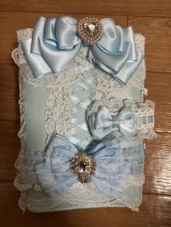 バインダー　コレクトブック　水色　レース　デコ　手帳　推し活