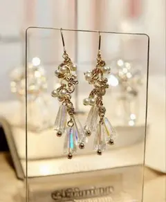 オーロラ＊ガラス＊パールピアス/イヤリング