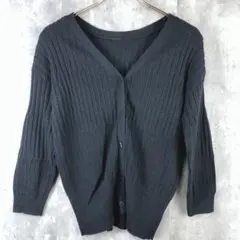 【VIS】黒の透かし網ニットカーディガン　半端袖丈　F　ちょっとした羽織に