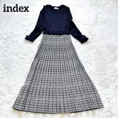 index 洗える！　異素材ドッキングワンピース　ニット　プリーツ　L