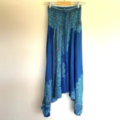 エスニック柄 サルエルパンツ ブルー