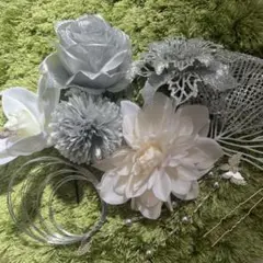 シルバー・ホワイト髪飾り9点セット (成人式、卒業式、入学式、結婚式)