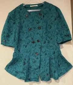 【レトロ/BELLamica】深緑/花柄ブラウス/11号/Lサイズ/個性的