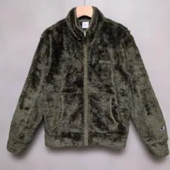 美品 チャンピオン シェルパフリース 刺繍ロゴジップジャケットカーキ L ボア