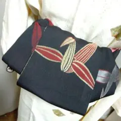 長尺大人の兵児帯半幅帯ハンドメイド澪No2669着物リメイク正絹黒地 鶴