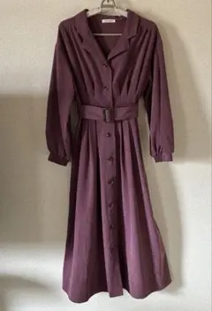 natural couture パープル 長袖 シャツワンピース ベルト付き