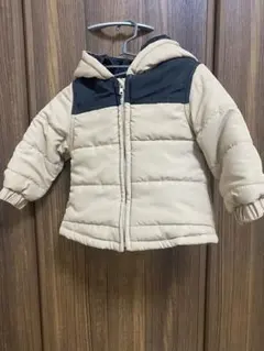 ベージュ＆ブラック中綿　ダウンジャケット80cm