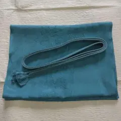 青緑色 絹 帯揚げ 帯締め セット 花柄刺繍
