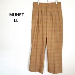 ミュエータ◉ワイドパンツ タックパンツ LL オレンジ チェック柄 ビジカジ 春