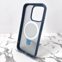 iPhone15pro ケース マット 半透明 ブルー スタンド 磁力 リング