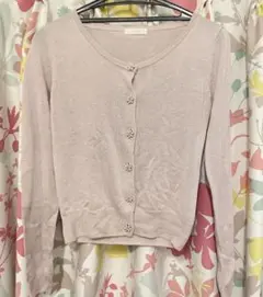 新品《MIIA》ピンク フラワービジューニットカーディガン