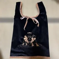 ミッキー ミニー エコバッグ 黒 ベルベット　ディズニー