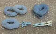 ライトブルー ファー ヘアアクセサリー 7点セット