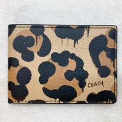 【未使用】COACH レオパード ヒョウ柄 2つ折りカードケース レザー ロゴ