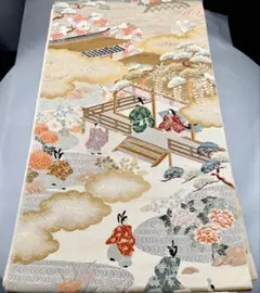 【美品】瀞銀錦　西陣　長嶋成織物　桧扇新趣文　落款入り　六通袋帯　正絹 美品】瀞銀錦 西陣 長嶋成織物 桧扇新趣文 落款入り 六通袋帯 正絹