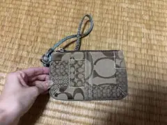 【COACH】シグネチャー ポーチ パッチワーク ブラウン系 やや汚れあり