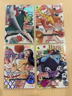 ラウンドワンコラボ ワンピースカード ゾロ ナミ ロビン ジンベエ4枚セット
