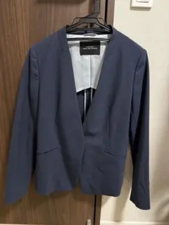 ネイビー ノーカラージャケット