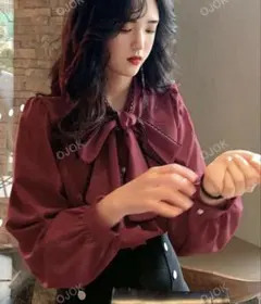 SHEIN　ボウタイリボンブラウス