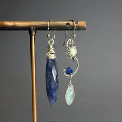 夜空の星 宝石質 ラピスラズリ ムーンストーン シルバー ピアス/イヤリング③