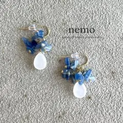 カイヤナイト ホワイトジェード 天然石 ピアス イヤリング 大人アクセ