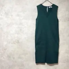 ナノユニバース　日本製　ノースリーブワンピース　ひざ丈　金ボタン　緑　秋冬　F