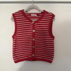 ZARA レディーストップス赤 ニットベスト S 夏服