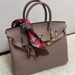 入学式　本革　くすみピンク レザー トートバッグ スカーフ付き