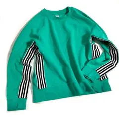 激レア 古着 ヴィンテージ 緑 ストライプ柄 レトロ スウェットトレーナー L