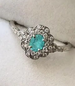 ブラジル産　パライバトルマリン　リング　Pt950 取り巻き　ダイヤモンド　指輪