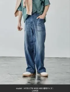 デニムパンツ ウエストゴム ベイカーポケット　リネン　麻　ベイフローのサムネイル