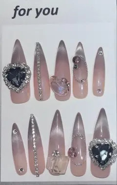 ロングネイル スティレット ワンホン風 マグネット ピンク ハート