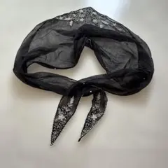 ムーンバット　ビーズ刺繍　ショール　バンダナ　黒　シフォン